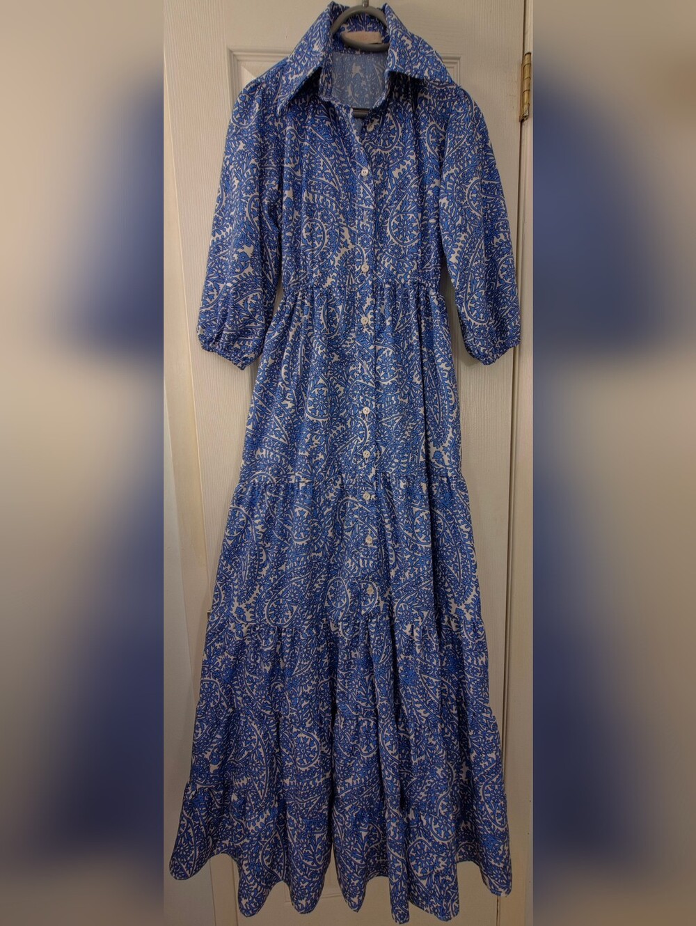 Blue Paisley Button-Front Maxi Dress